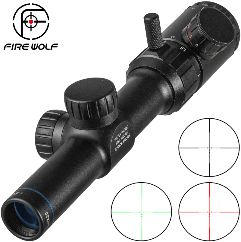 Outdoor Hunting Range - FIRE WOLF 1-4x20ปืนไรเฟิลขอบเขตสีเขียวแสงสีแดง Riflescope ช่วง Finder