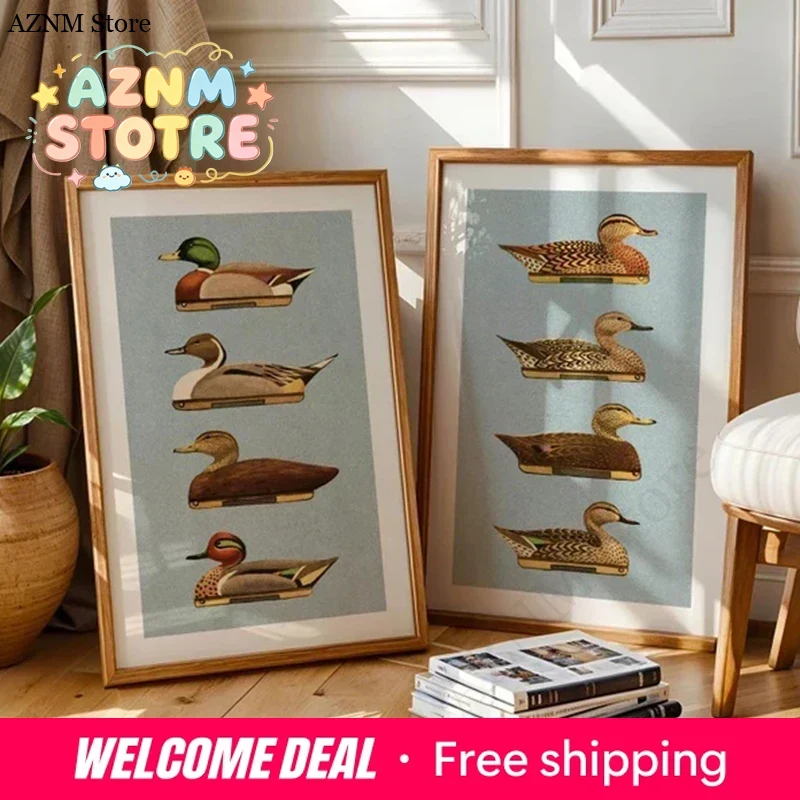 Outdoor Hunting Paintings - ภาพพิมพ์เป็ดสไตล์เรโทรสำหรับตกแต่งกลางแจ้ง โปสเตอร์ล่อเป็ด ภาพพิมพ์ติดผนังสำหรับตกแต่งบ้านและสำนักงาน ศิลปะตกแต่งผนังลายธรรมชาติ ของขวัญสำหรับนักล่า
