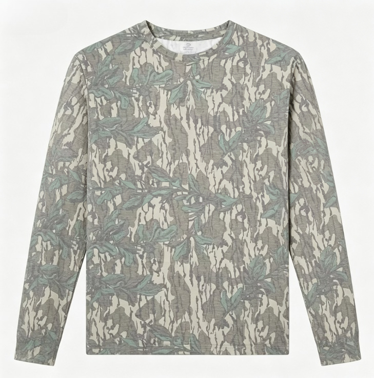 เสื้อยืดแขนยาวลายพรางใบไม้ คอก - Hunting & Outdoor Supplies บทวิจารณ์และราคา