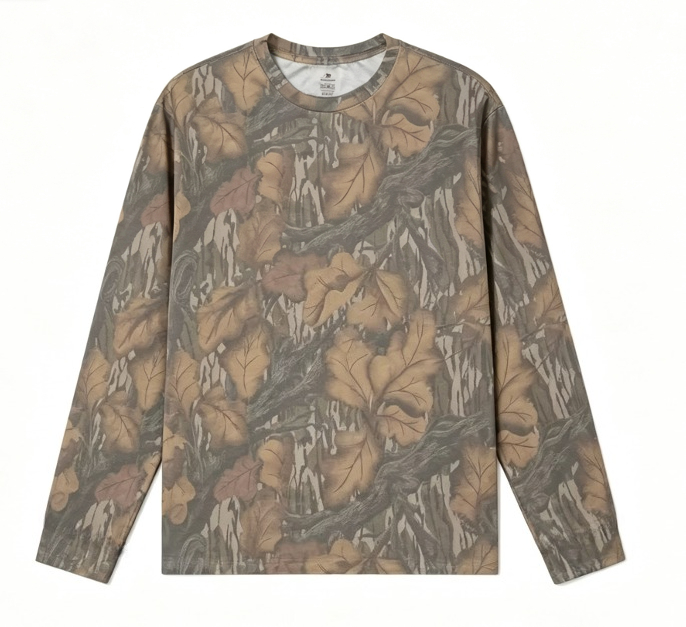 เสื้อยืดแขนยาวลายพรางใบไม้ คอก - Hunting & Outdoor Supplies บทวิจารณ์และราคา
